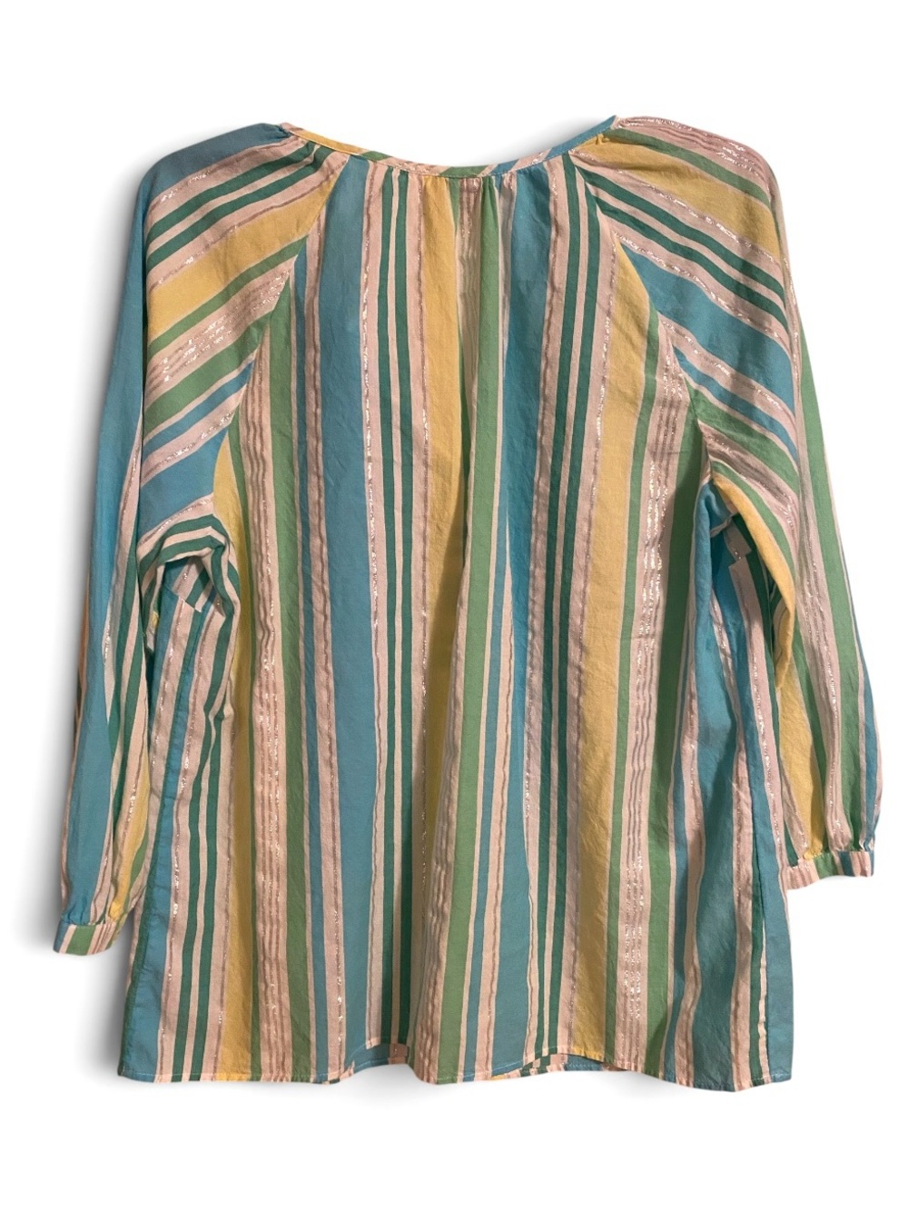 Talbots Striped Tunic in Aqua, Teal and Lime, Cotton and Metallic, Size M - Picture 3 of 9